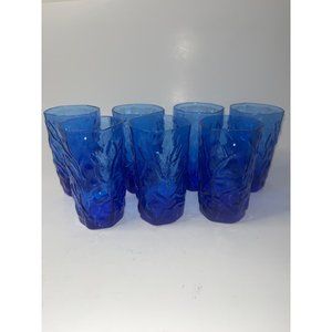 Vintage Morgantown Seneca Driftwood Cobalt Blue Juice Glasses Set 7 4"